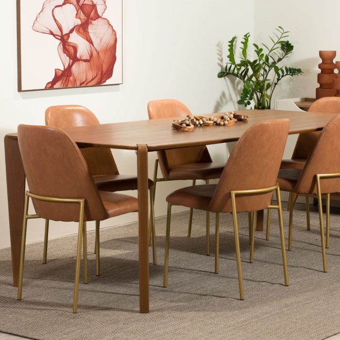 Mesa Harmony com cadeira 6 Lucille caramelo dourado 2